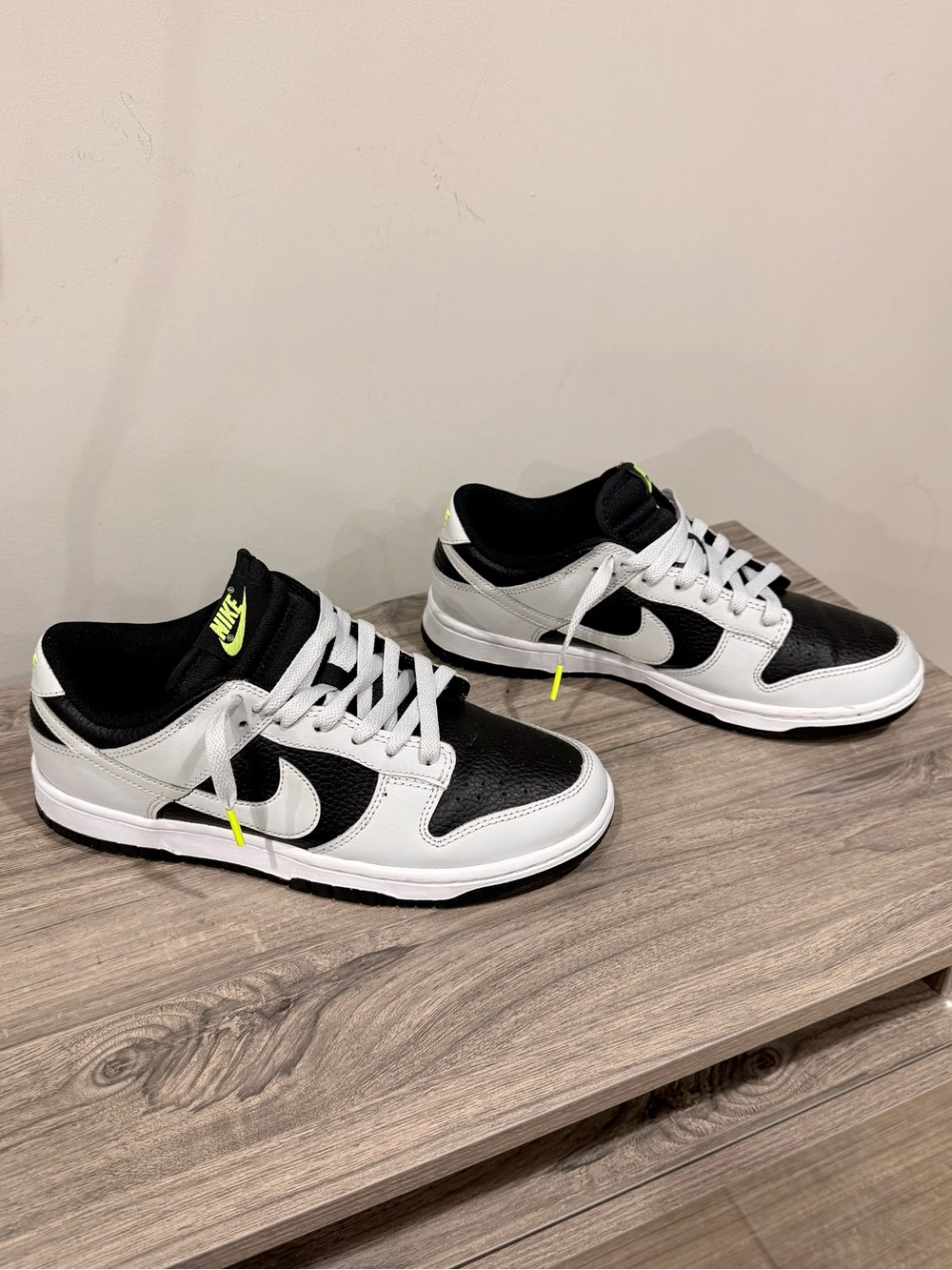 Nike Dunk Low Retro Panda Black White Volt Lace Sneakers